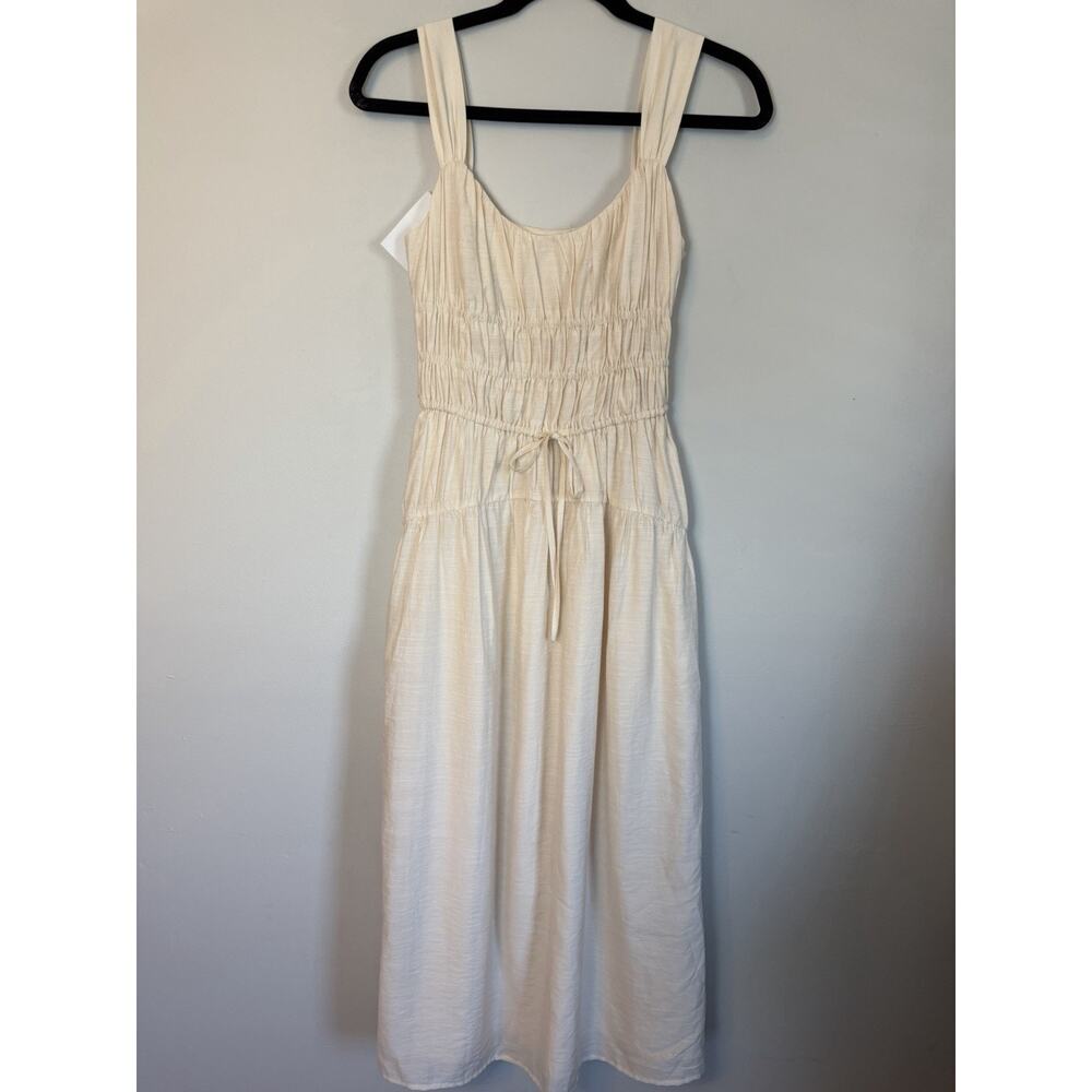 Anthropologie Paige Arpreggio Smocked Linen midi dress Cream size 4 NWT $279 - Picture 5 of 15